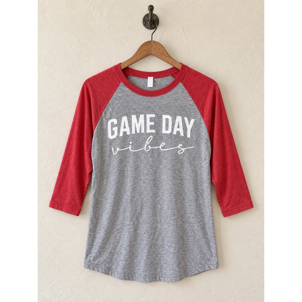 Tultex "Game Day Vibes" Raglan Baseball Tee Red Grey Size M